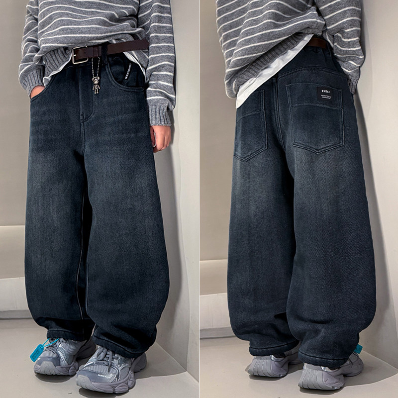 大E小e童装冬新款男童女童复古牛仔裤儿童仿羊驼绒加绒裤子66681,童装/婴儿装/亲子装,裤子,淘宝优惠券,粉丝福利购,淘宝优惠卷