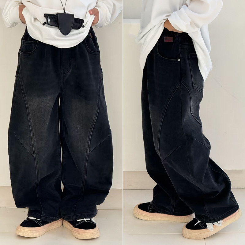 阳光爱橦儿童磨毛薄绒弯刀牛仔裤