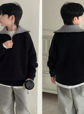 大E小e童装2025秋冬新款男童女童翻领拉链衫儿童软糯时尚毛衣F335