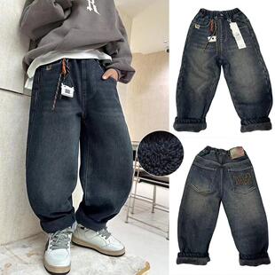 嗨大E小e一条过冬！新款男童女童加厚仿羊驼绒加绒裤子牛仔裤6666