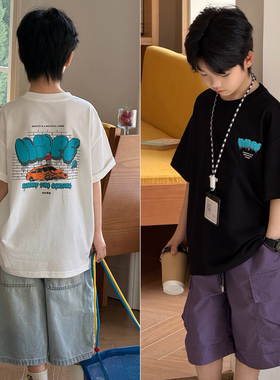 大E小e童装26夏季新款男童女童休闲宽松时尚短袖儿童T恤上衣5670