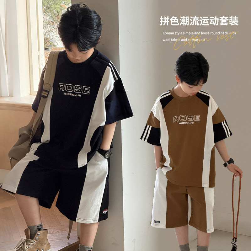 大E小e童装2026新款男童短袖中裤五分裤儿童夏季纯棉运动套装3801