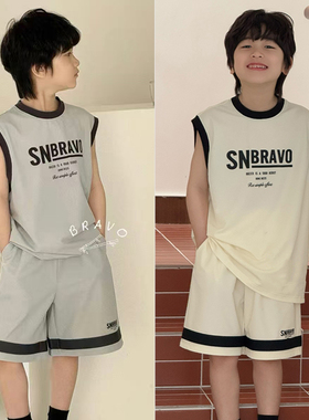 布芮欧夏新款童装男童女童背心T恤中裤儿童吸湿凉感运动套装56128