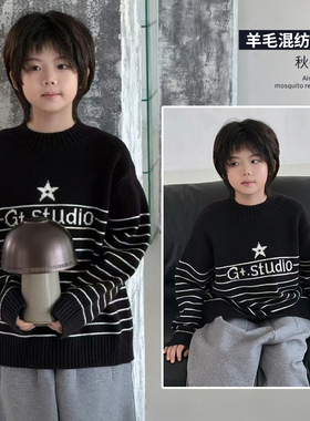 G+童装25秋冬新款男童女童时尚条纹针织衫儿童长袖圆领毛衣52830