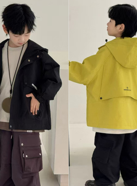 大E小e童装25秋装新款男童女童长袖连帽冲锋衣儿童工装外套25A882