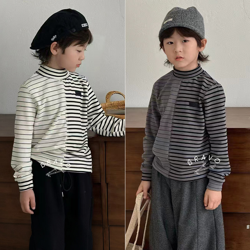 布芮欧童装25冬新款男童女童T恤长袖儿童德绒条纹发热打底衫86370,童装/婴儿装/亲子装,T恤,淘宝优惠券,粉丝福利购,淘宝优惠卷