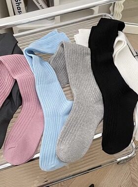 YouSocks新款日系纯色及膝袜小腿袜JK甜美双针堆堆袜ins长筒棉袜