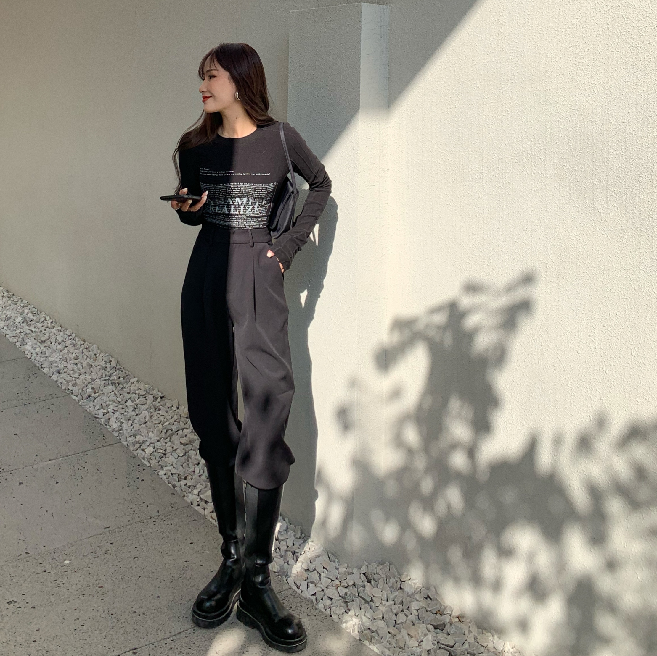 South Korean autumn and winter versatile trouser leg design trousers loose wide leg casual pants