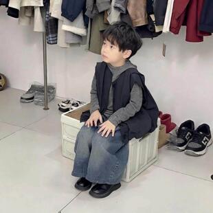 男童春款套装兄妹套装 新款男女童连帽卫衣痞帅宝宝马甲三件套