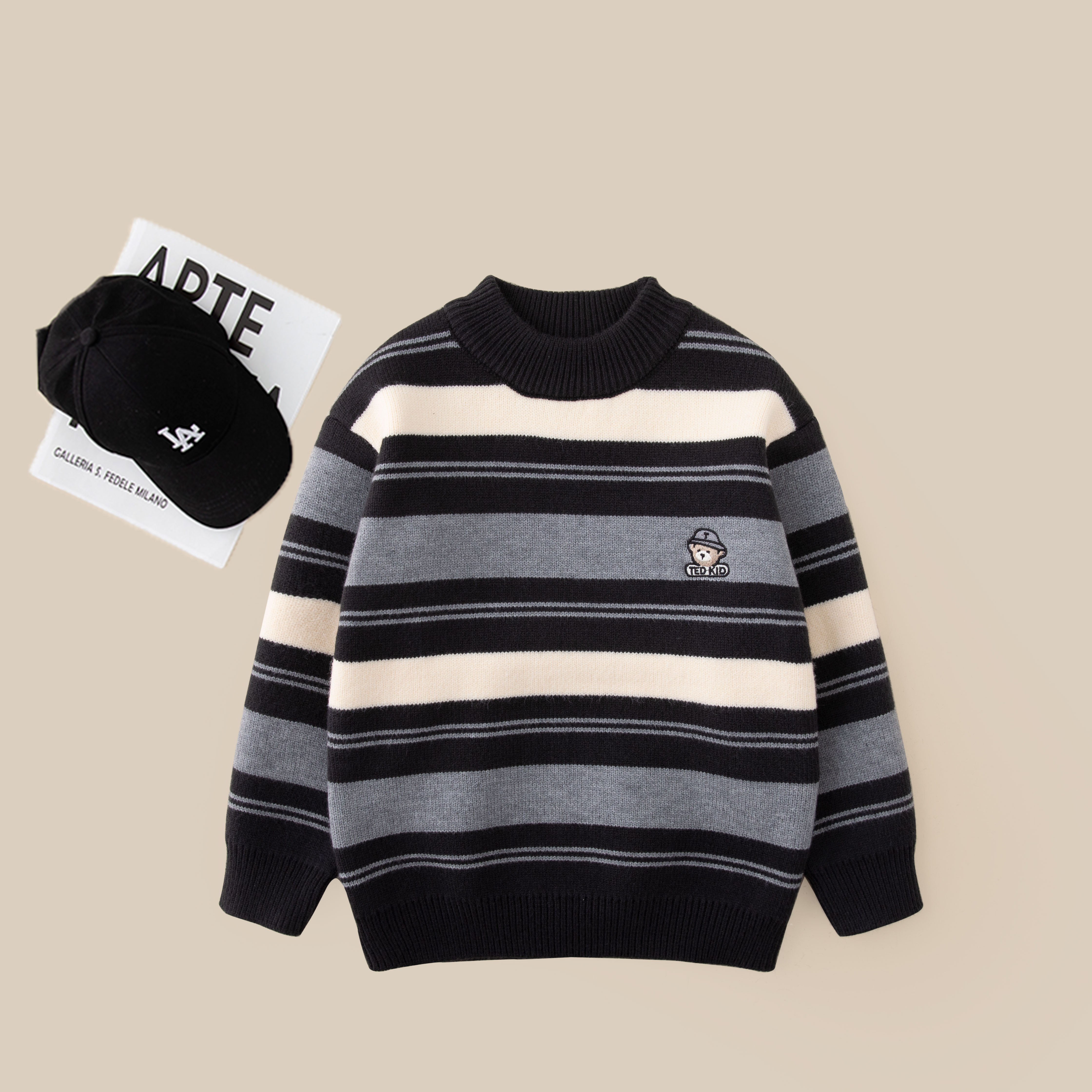 儿童加绒毛衣2025新款男童冬款潮流加厚针织上衣BD2571华子童装