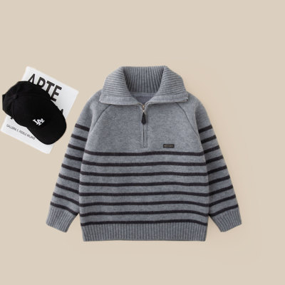 儿童加绒毛衣2025新款男童冬款翻领针织POLO衫BD23810华子童装