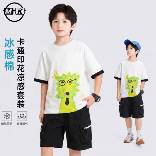 儿童套装2026新款男童夏款潮流短袖T恤+短裤两件套XA8542华子童装