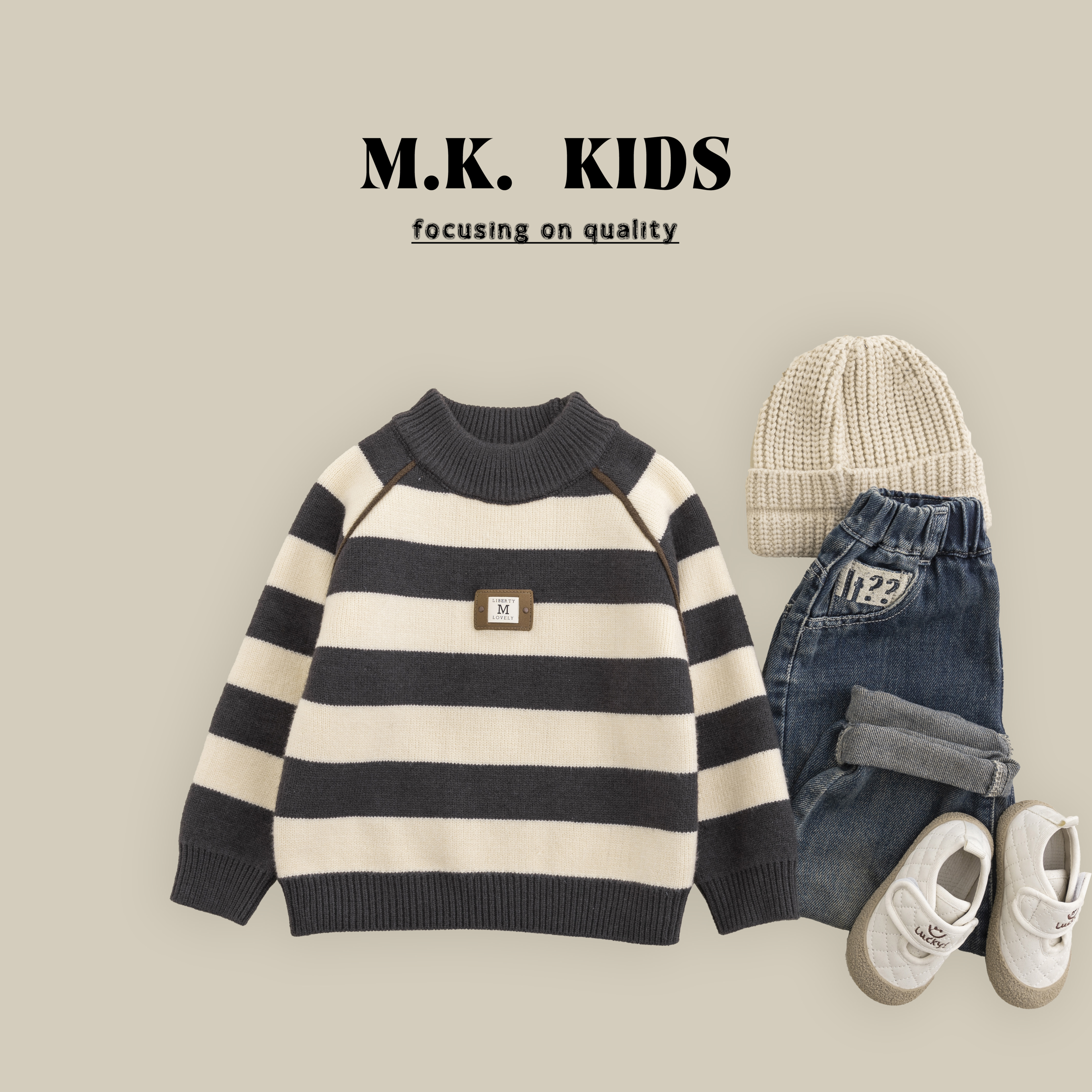 儿童冬款加绒毛衣男童厚款时尚针织上衣2024新款DV7272