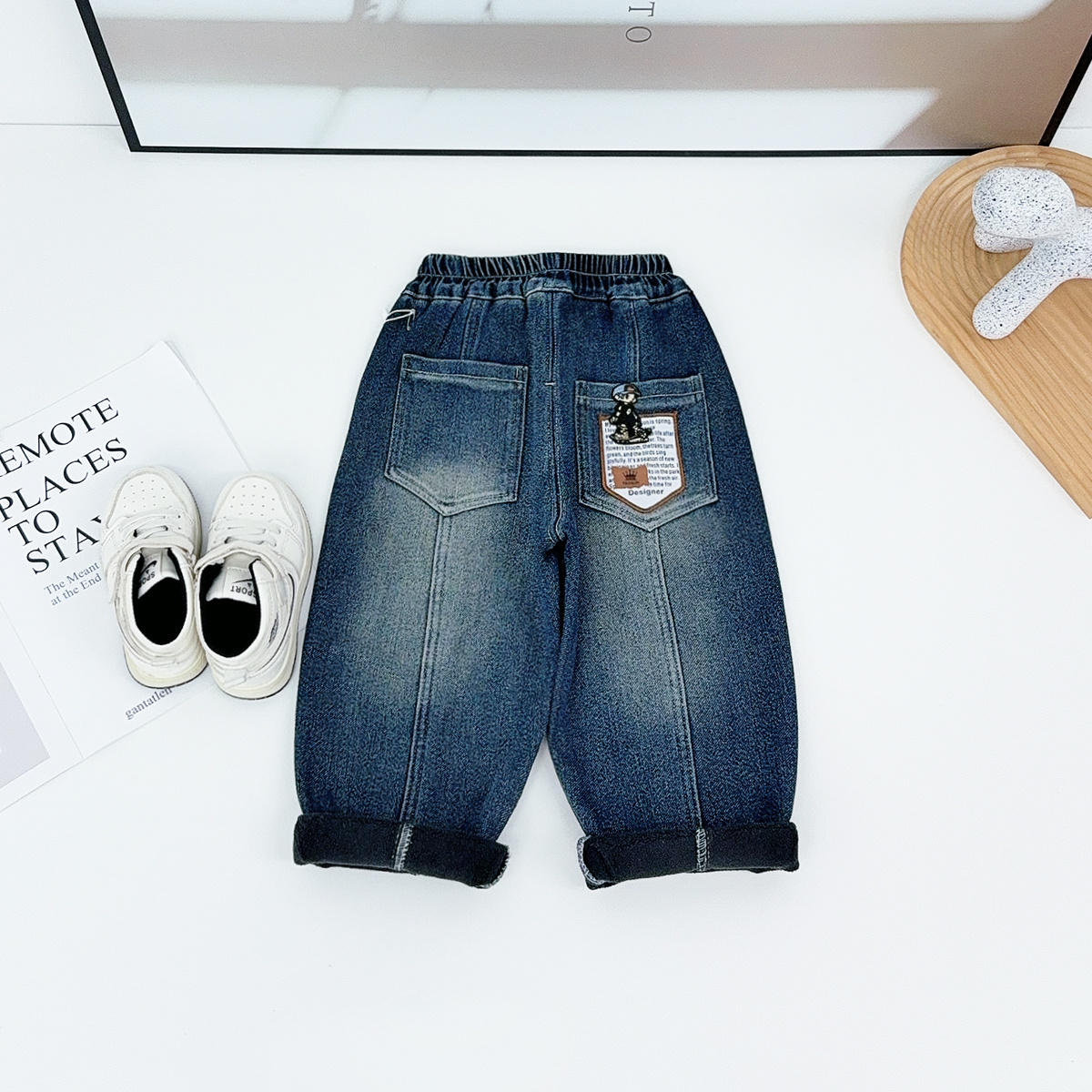 男童牛仔裤加绒裤子儿童长裤2025新款秋冬装潮JH121