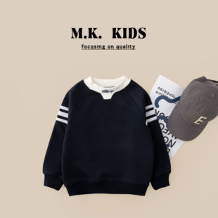 潮流时尚 男童冬款 儿童加绒卫衣2025新款 圆领上衣DA7522 现现