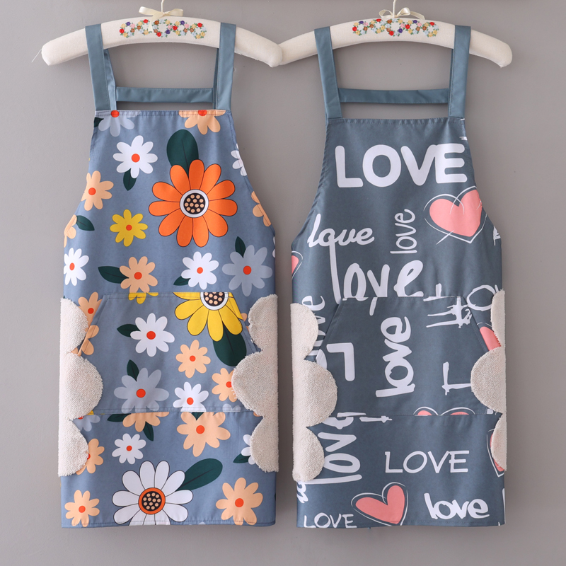 成人无袖擦手围裙家用厨房防水防油污围腰韩版小清新围兜女工作服