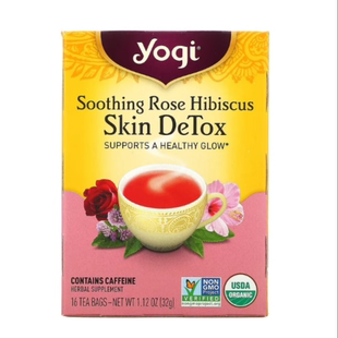 现货Yogi Tea肌肤清体草本茶玫瑰桔皮牛蒡蒲公英根黄坞根朱槿花味