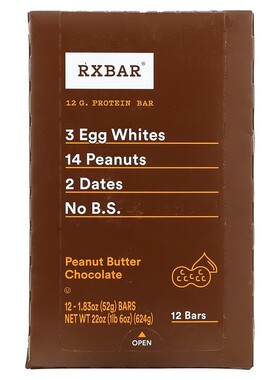 美国RXBAR 运动健身锻炼代餐蛋白棒海盐花生酱椰子蓝莓巧克力12根