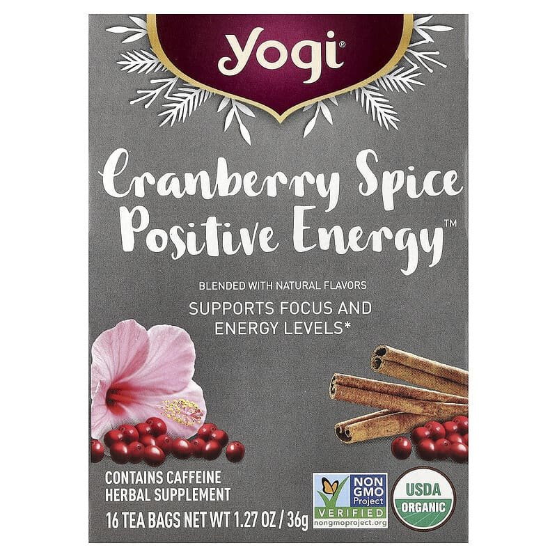 美国yogi瑜伽茶蔓越莓香料正能量茶普洱茶绿茶木槿花肉桂姜根16袋