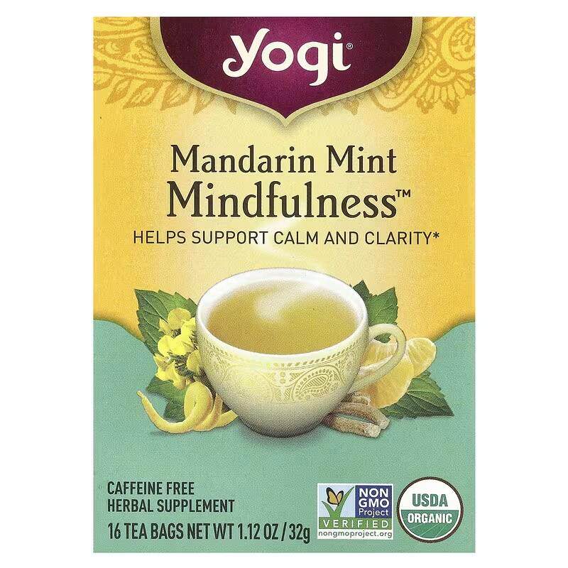 美国yogi tea 瑜伽茶柑橘薄荷蜜树叶留兰香能量茶不含咖啡因16袋