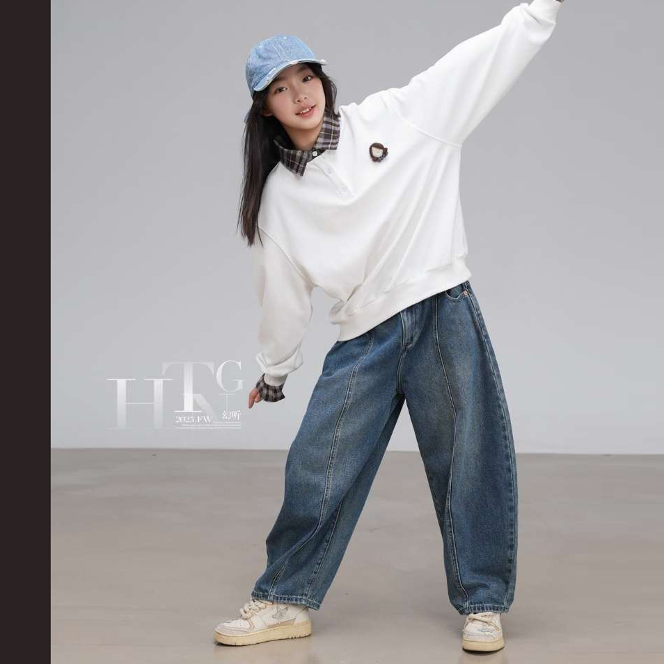 品牌货女中大童宽松洋气牛仔裤