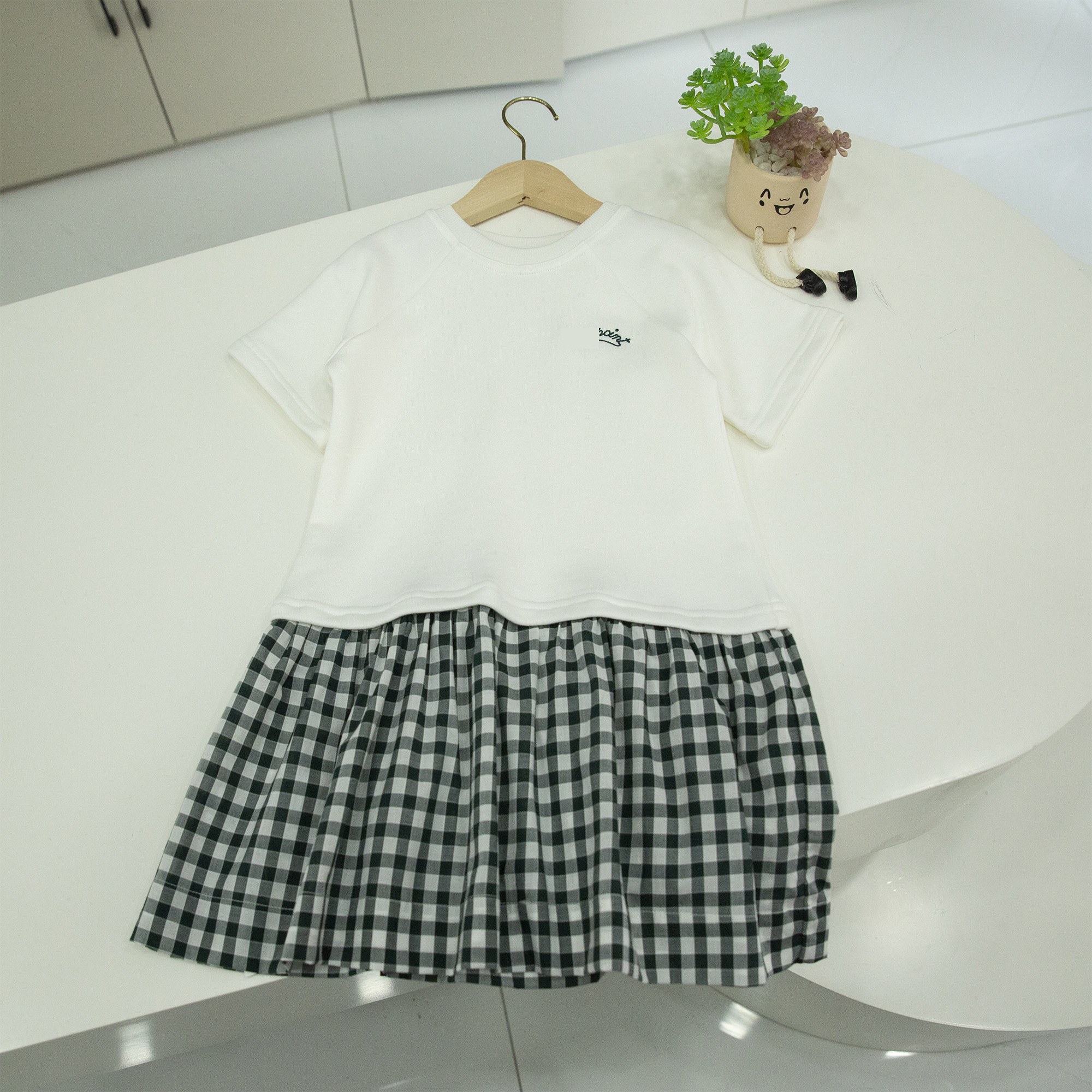 法单！最正的！女童全棉毛圈料拼接墨绿格子短袖连衣裙,童装/婴儿装/亲子装,连衣裙,淘宝优惠券,粉丝福利购,淘宝优惠卷