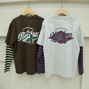 街头风假两件长袖 男童女童大字母复古美式 T恤 只有一批 超牛货