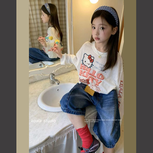 潮牌koala童装！女童中大童莱赛尔亚麻凉感防晒罩衫和牛仔中裤