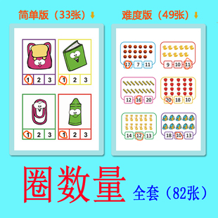 幼儿学前班数学思维启蒙数与量配对卡片看图观察圈出数量1 20塑封