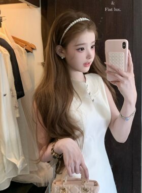 迟伞伞 初夏耳语 jory后背系纱白色无袖背心裙气质收腰短裙