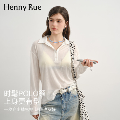 HENNY RUE亨尼露春夏简约风POLO领针织衫女学院风通勤长袖T恤