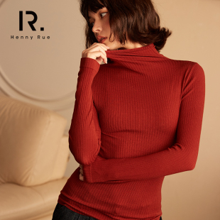 HENNY 女上衣长袖 薄款 内搭 RUE亨尼露春秋美雅碧坑条高领打底衫