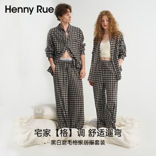 睡衣套装 HENNY 长裤 格子衬衫 RUE亨尼露秋冬男女黑白格家居服套装