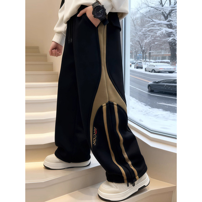 男童加绒运动卫裤冬季保暖直筒长裤2025新款中大童奥粒绒休闲裤子