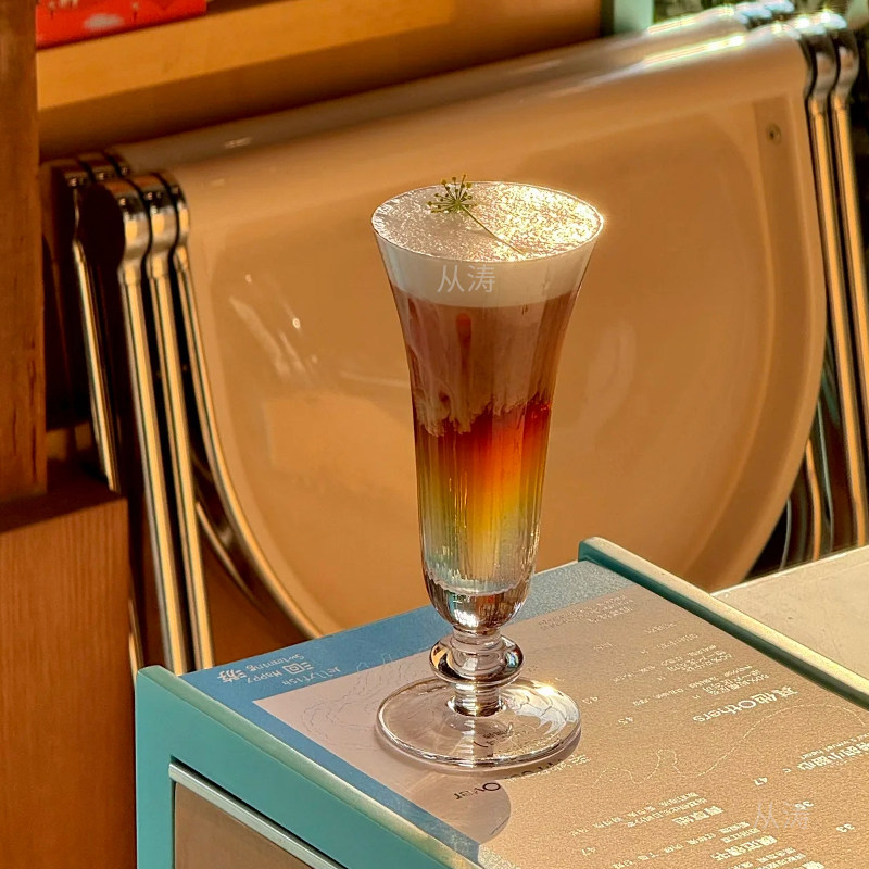 日式矮脚鸡尾酒杯玻璃创意冷饮杯复古咖啡杯气泡水杯果酒杯饮品杯