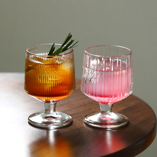 简约风条纹矮脚玻璃杯高颜值家用酒杯果汁杯饮料杯洋酒杯冰淇淋杯