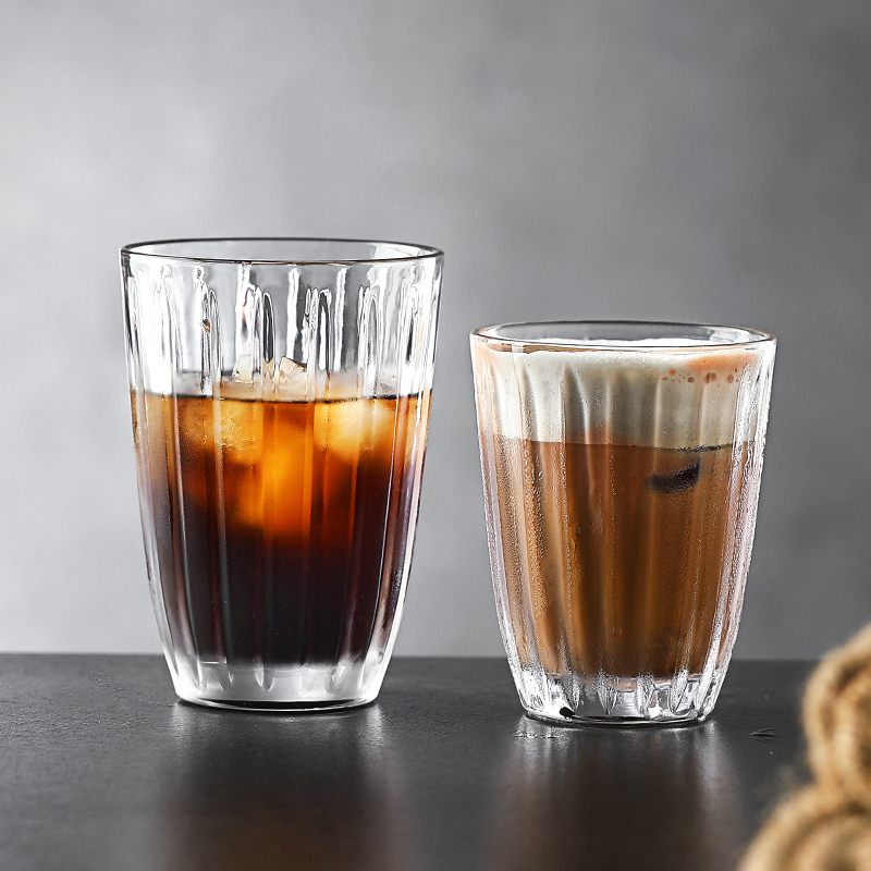 复古竖条纹冰美式加厚咖啡杯手冲拿铁杯日式立体棱纹家用厚底玻璃
