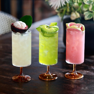 琥珀风直筒果汁杯玻璃杯咖啡厅奶茶冷饮杯鸡尾酒饮品杯饮料水杯子