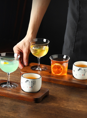 创意咖啡杯托盘一豆三喝杯盘实木三孔咖啡木托盘一茶三喝木质托盘