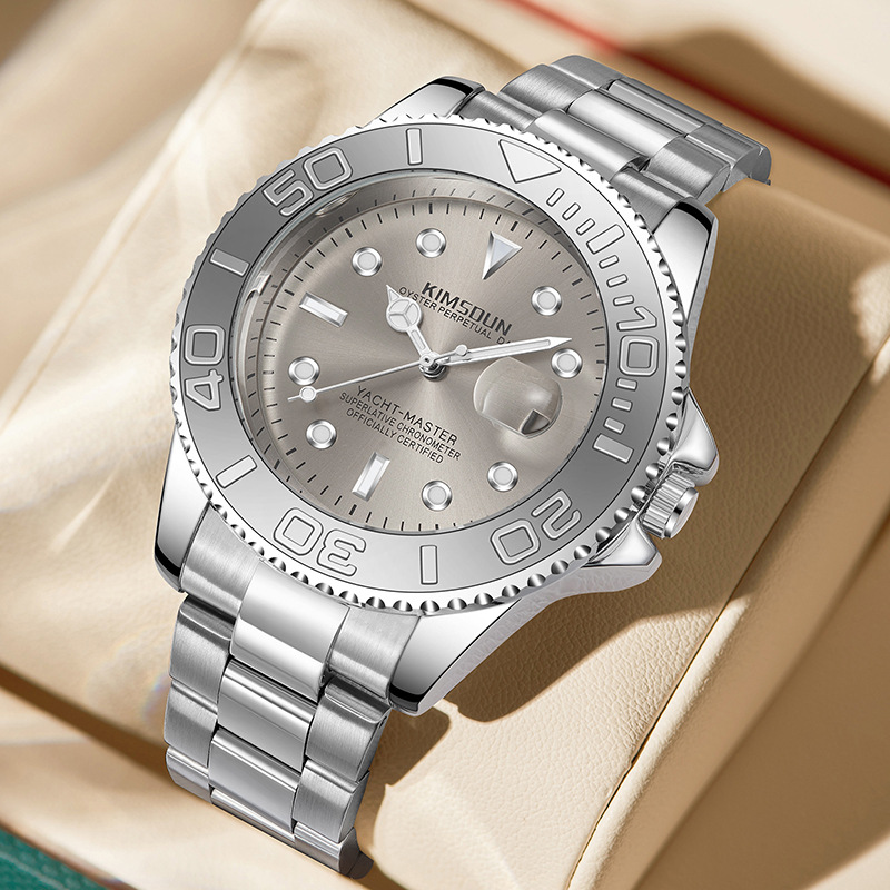 跨境灰游艇手表男士时尚钢带腕表夜光防水石英表男表watches