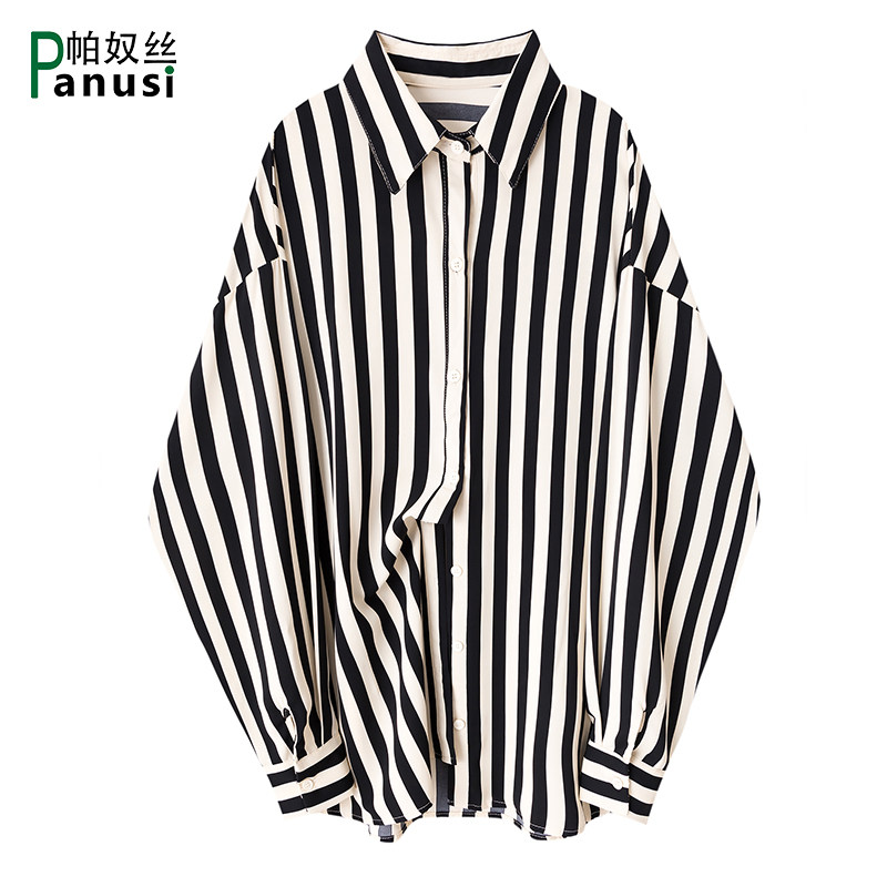 条纹衬衫女港味气质2020年新款设计感小众宽松洋气雪纺上衣打底衫