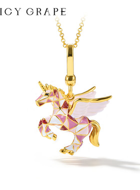 撞色立体独角兽吊坠毛衣链女秋冬