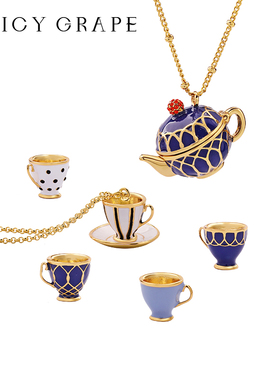秋冬新款茶壶茶杯趣味长款项链