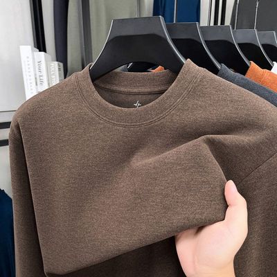 男士新款打底衫圆领双面德绒长袖男t恤秋冬款保暖内搭男款上衣简