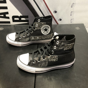 569427C 高帮潮流帆布鞋 allstar黑银亮片拼接女款 Converse匡威新款