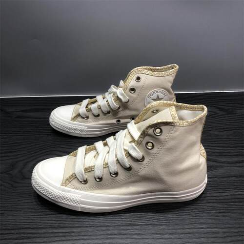 CONVERSE匡威 All Star米黄色女子高帮休闲透气复古帆布鞋A10144C