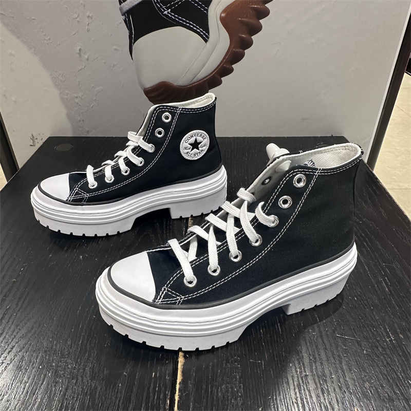 匡威厚底增高女款黑色帆布高跟鞋