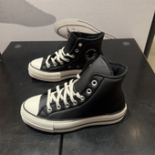 CONVERSE匡威秋冬All Star女子黑色高帮皮质厚底增高板鞋 A11160C