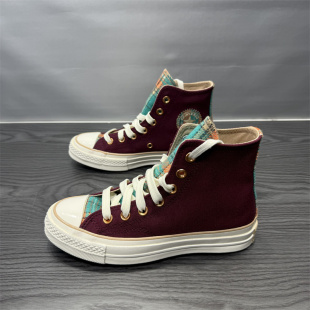 CONVERSE匡威1970S酒红色毛呢格子拼接男女高帮休闲帆布鞋A12452C