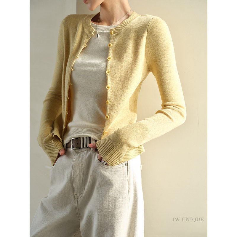 JWUNIQUE酒窝浅蓝色假两件羊毛针织衫女2026年秋冬设计感长袖上衣